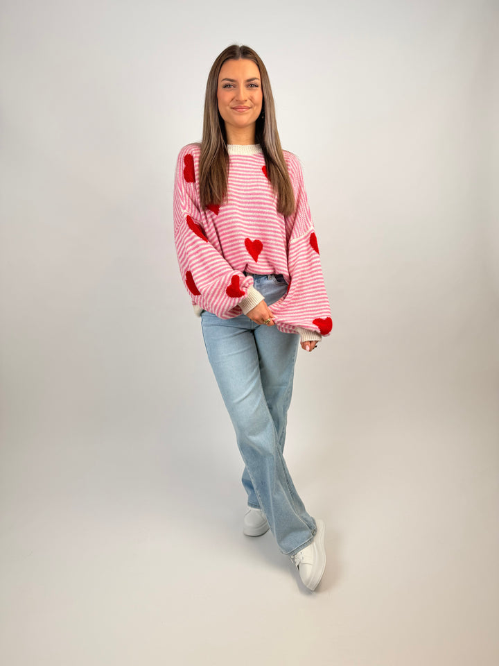 Gestreifter Pullover Red Hearts