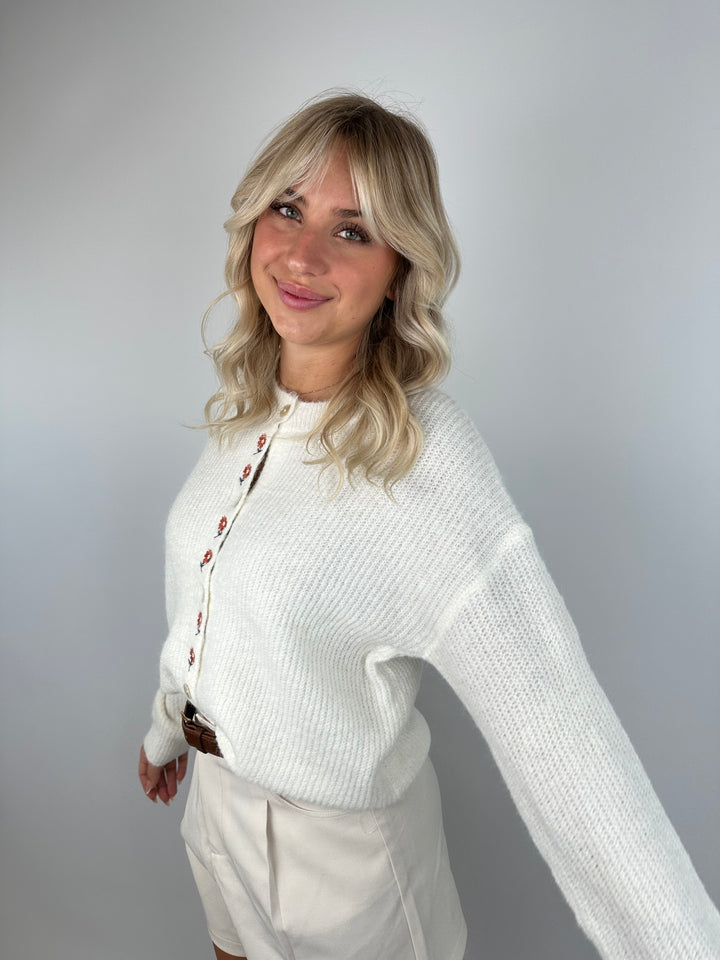 Cardigan mit Blumenborte Fleur