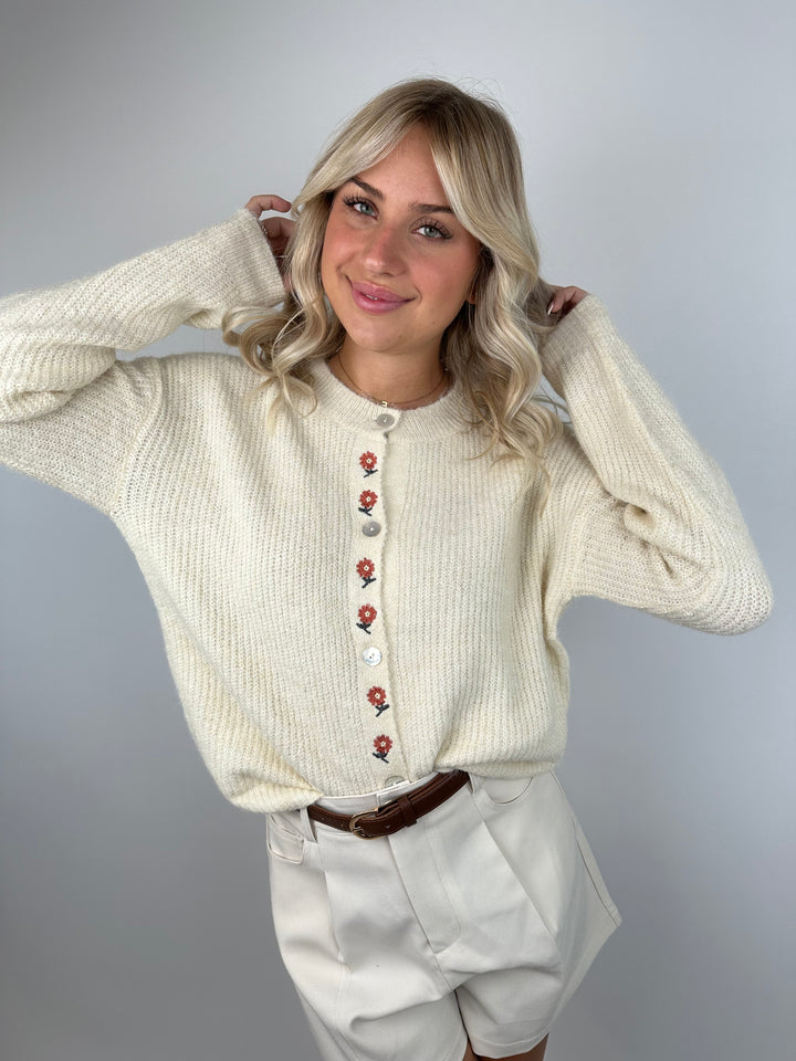 Cardigan mit Blumenborte Fleur