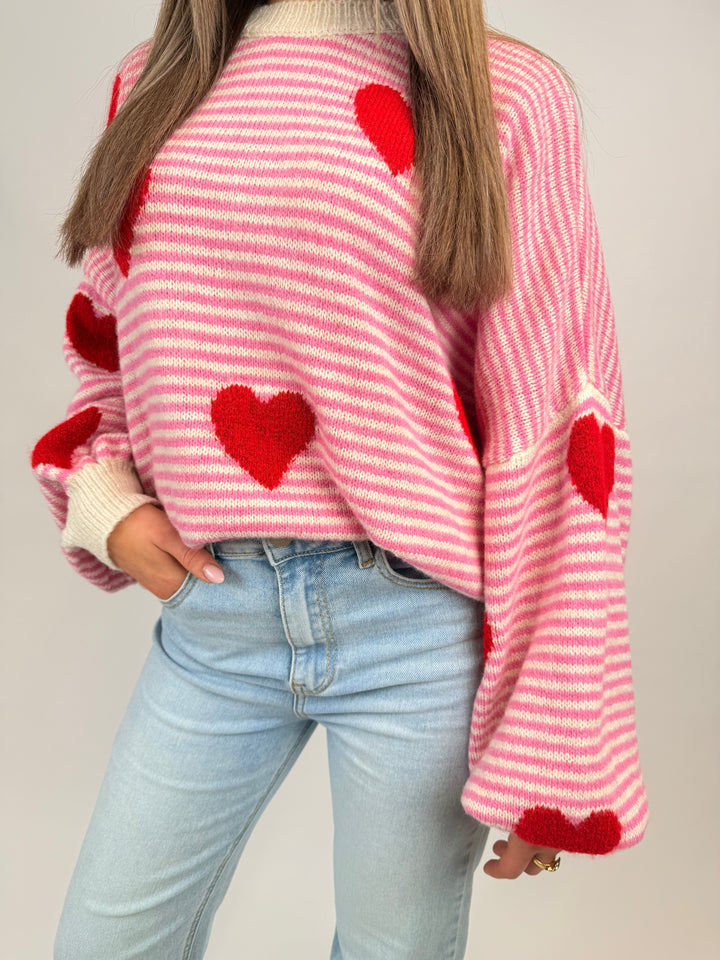 Gestreifter Pullover Red Hearts