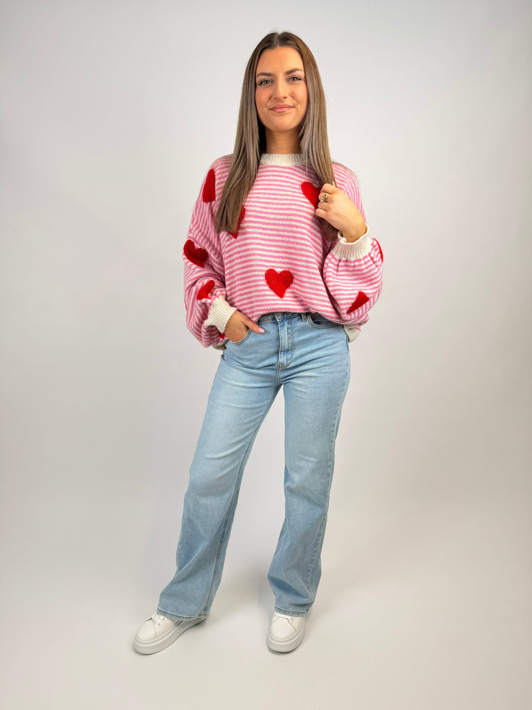 Gestreifter Pullover Red Hearts