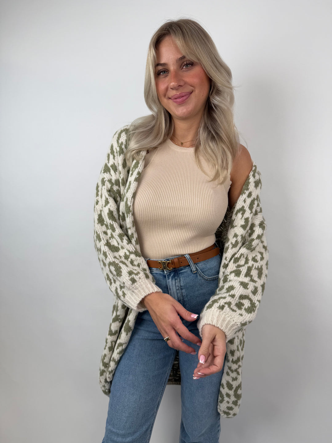 Langer Cardigan mit Leoprint