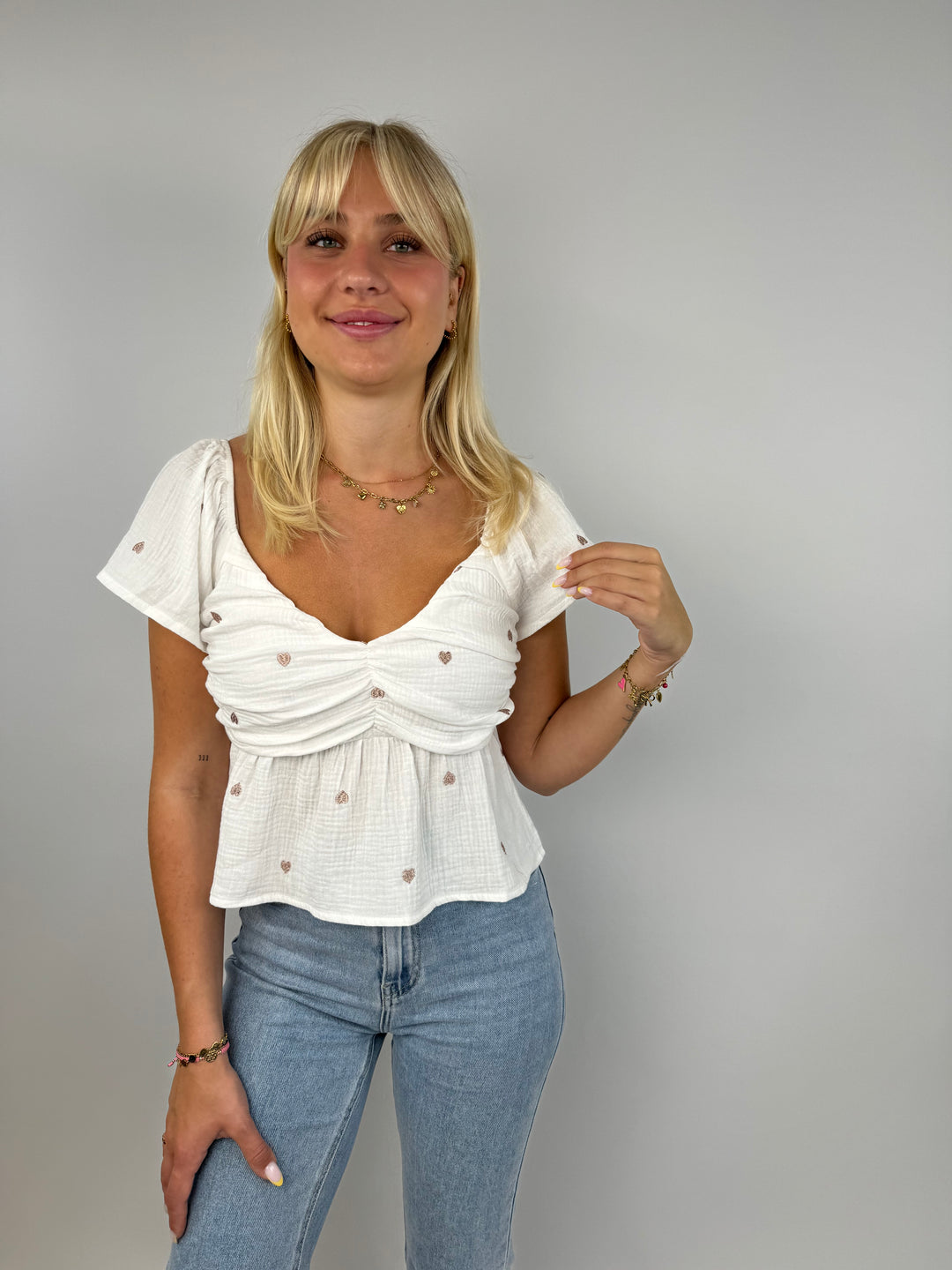 Schößchen-Bluse aus Musselin mit Herzprint