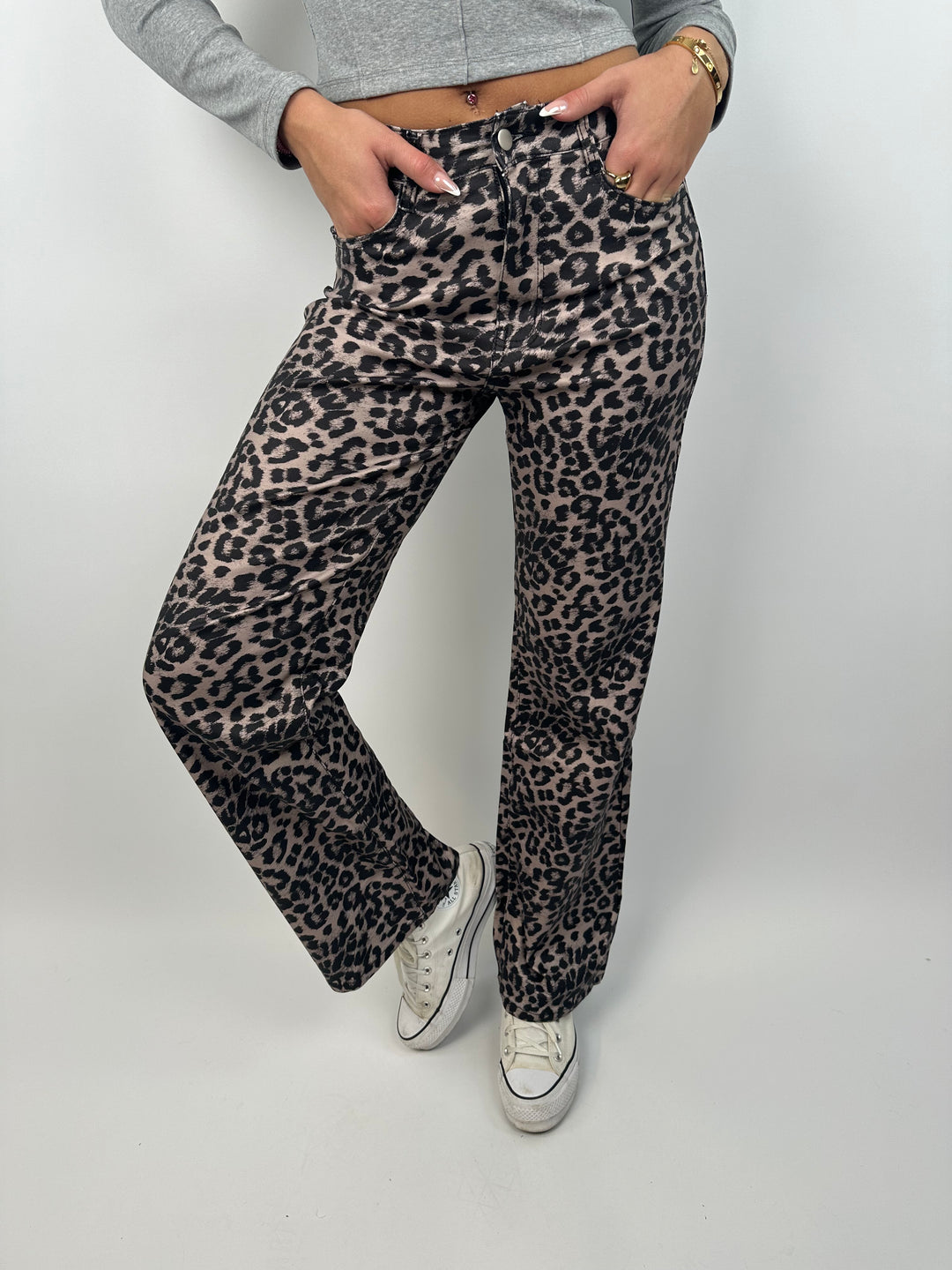 Beschichtete Straight Fit Jeans mit Leoprint (8537) Gr. L (Einzelteil)