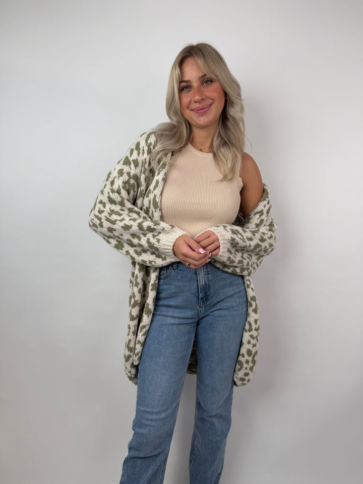 Langer Cardigan mit Leoprint