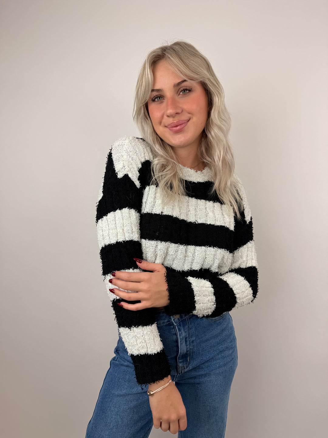 Cropped Strickshirt Bold Stripes