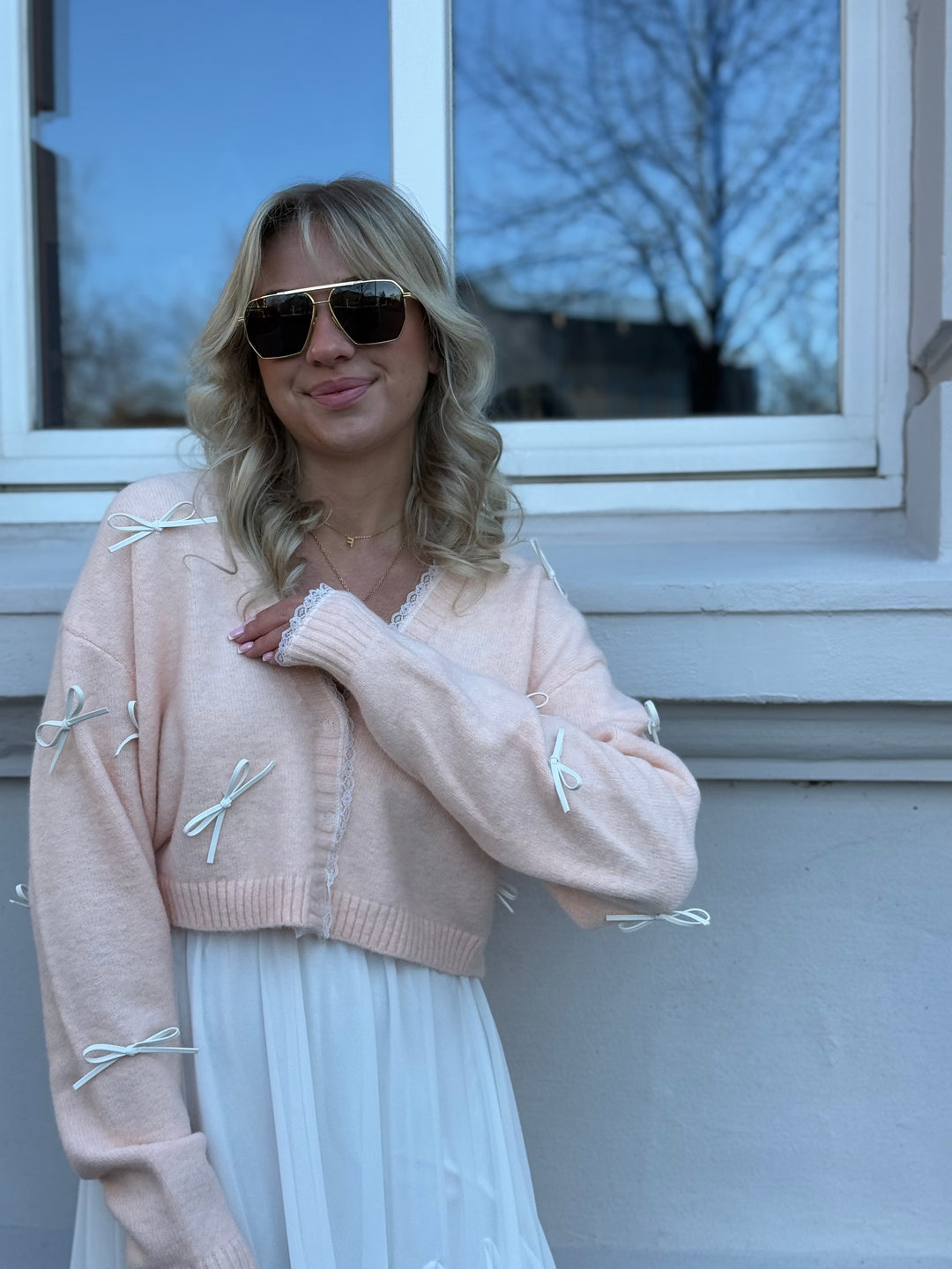 Cardigan White Bows