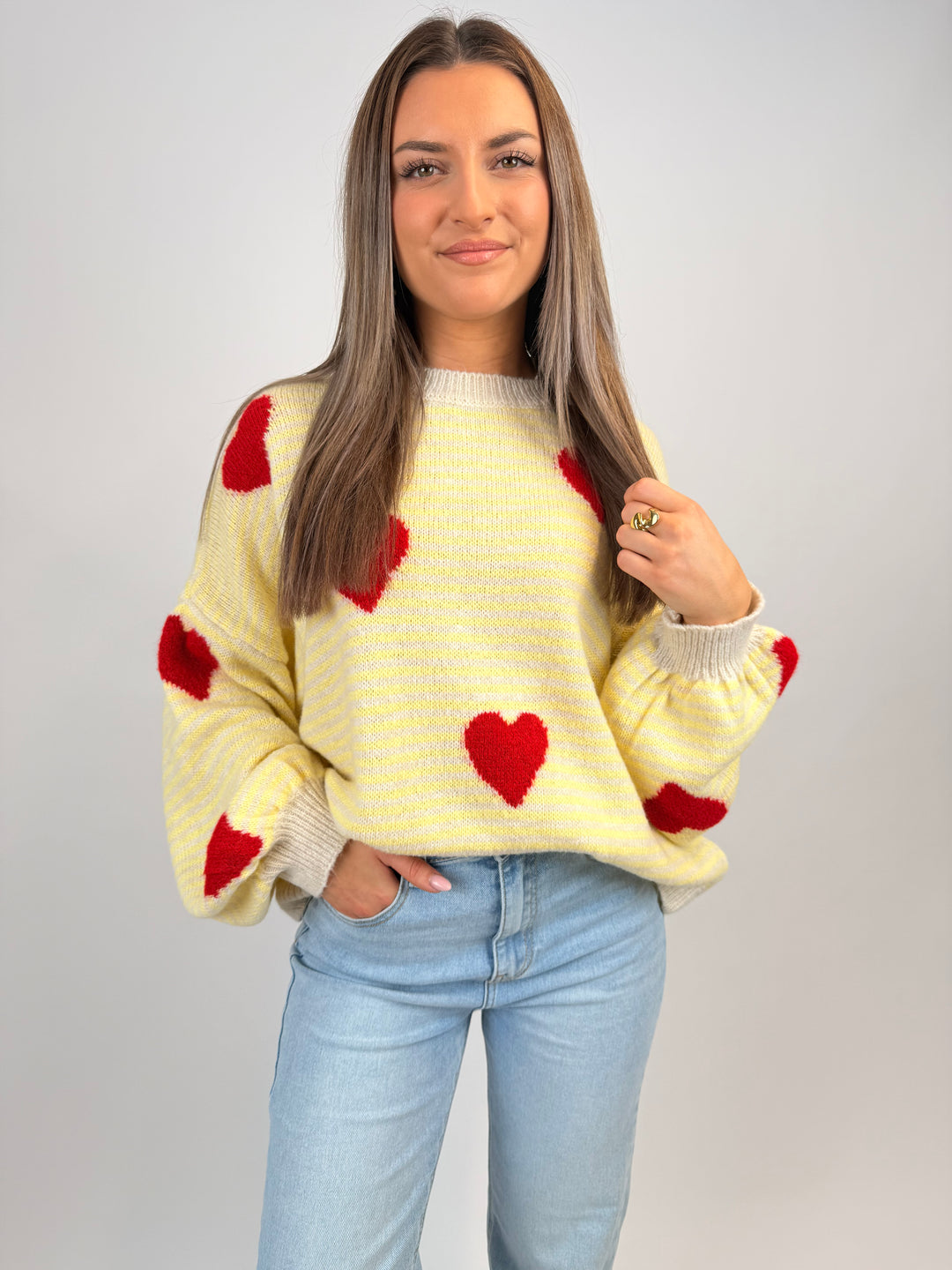 Gestreifter Pullover Red Hearts